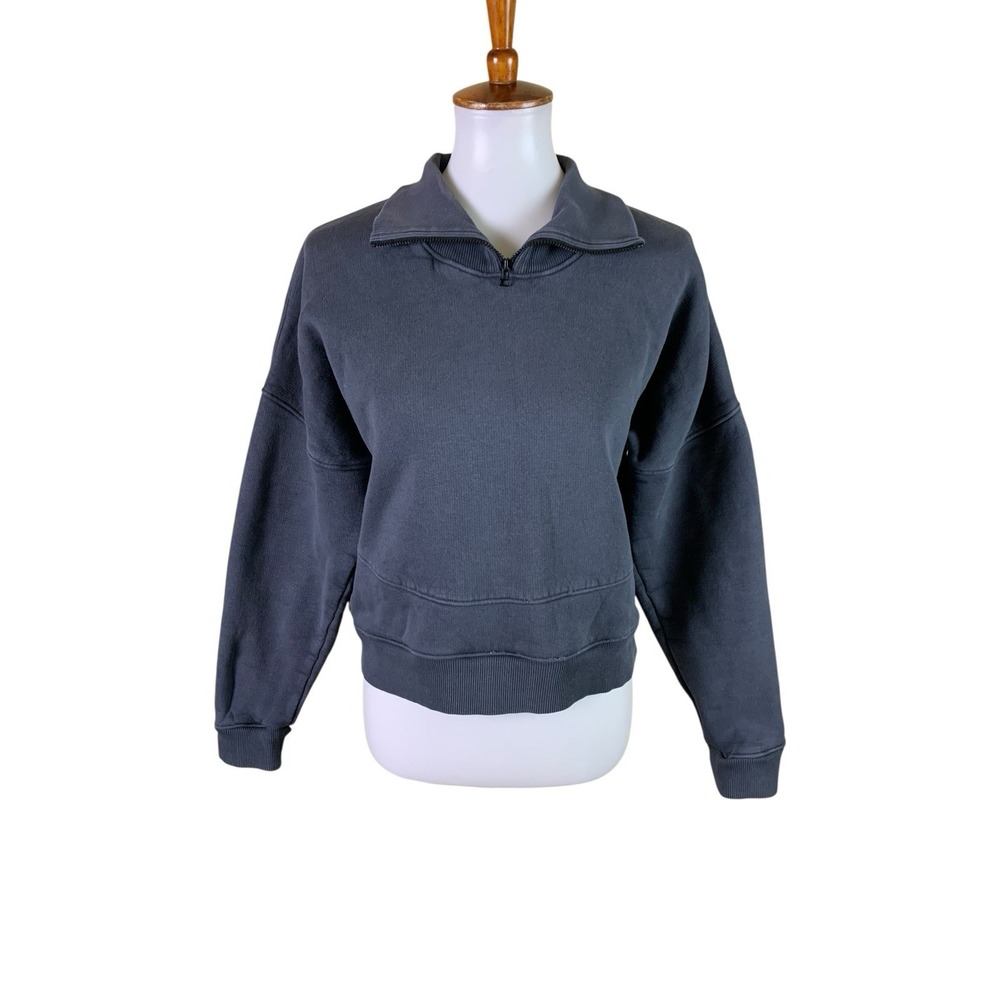Outdoor Voices Charcoal Gray Quarter Zip Oversized Pullover Sweatshirt Small - Picture 2 of 5